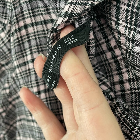 Zara Woman Black & Pink Plaid Feminine Puff Long Sleeve Top Size Medium - Picture 9 of 10